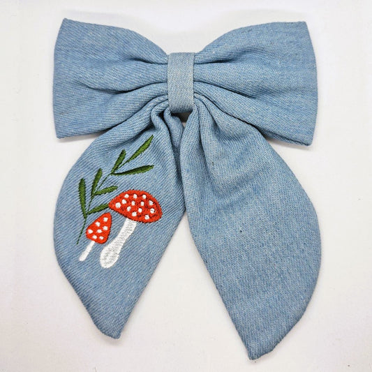 Mushroom Embroidered Hair Bow