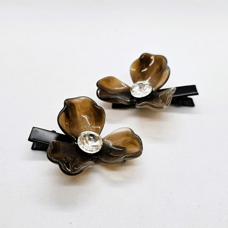 Cherie Bronze Resin & Diamante Premium Alligator Clip - Pair