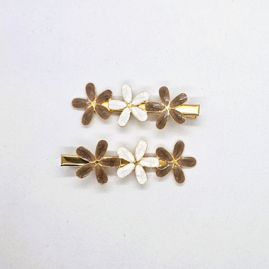 Flora Bronze Resin & Diamante Alligator Clip - Pair
